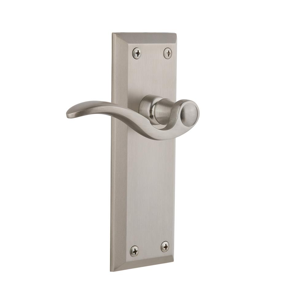 Grandeur by Nostalgic Warehouse FAVBEL Privacy Knob - Fifth Avenue Plate with Bellagio Lever in Satin Nickel